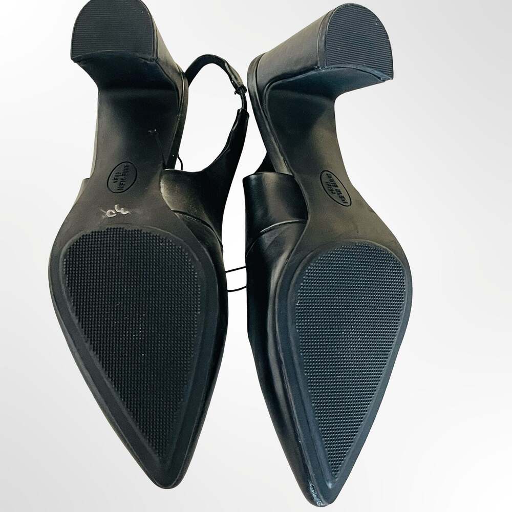 Anne Klein Black Pointed Toe Slingback Block Heel Pumps Size 8.5 - Picture 5 of 6